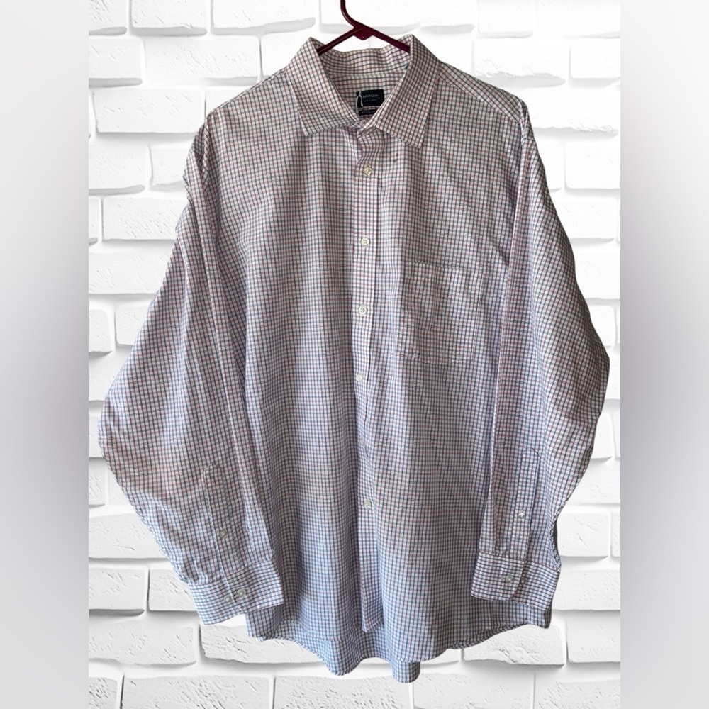 Arrow Men’s XL White w/Blue & Red Checkers Long Sleeved Business Casual Shirt
